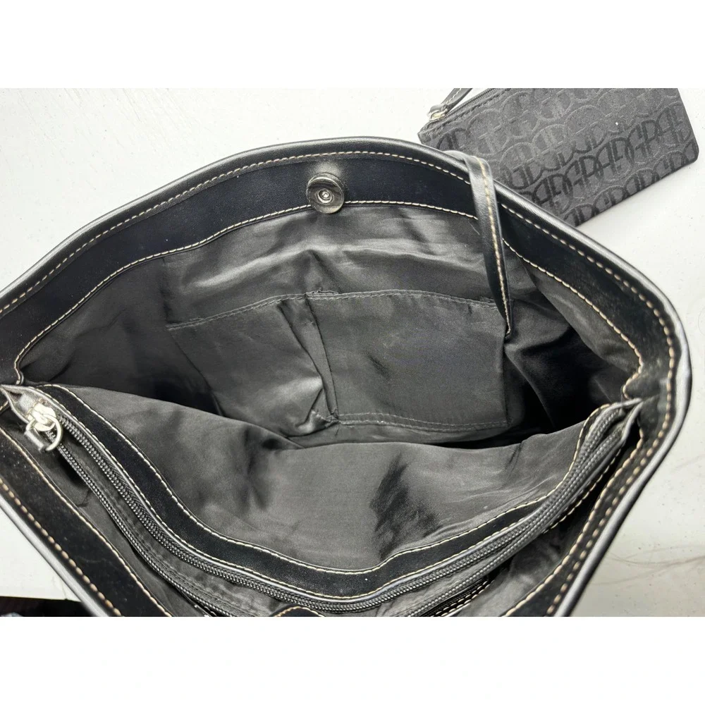 Giani Bernini Black Signature Logo Jacquard Tote Bag with Matching Pouch